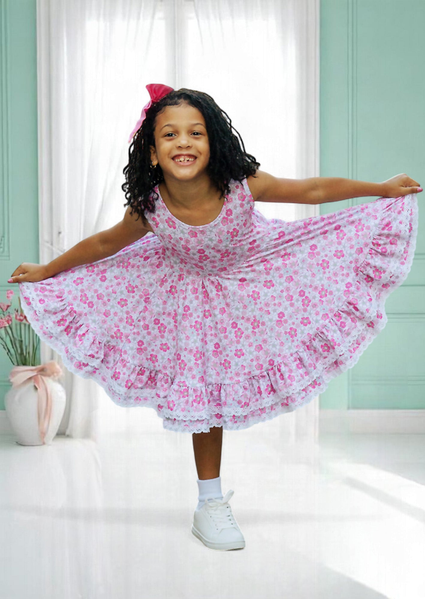 Toddler Girls Pink Print Twirl Dress