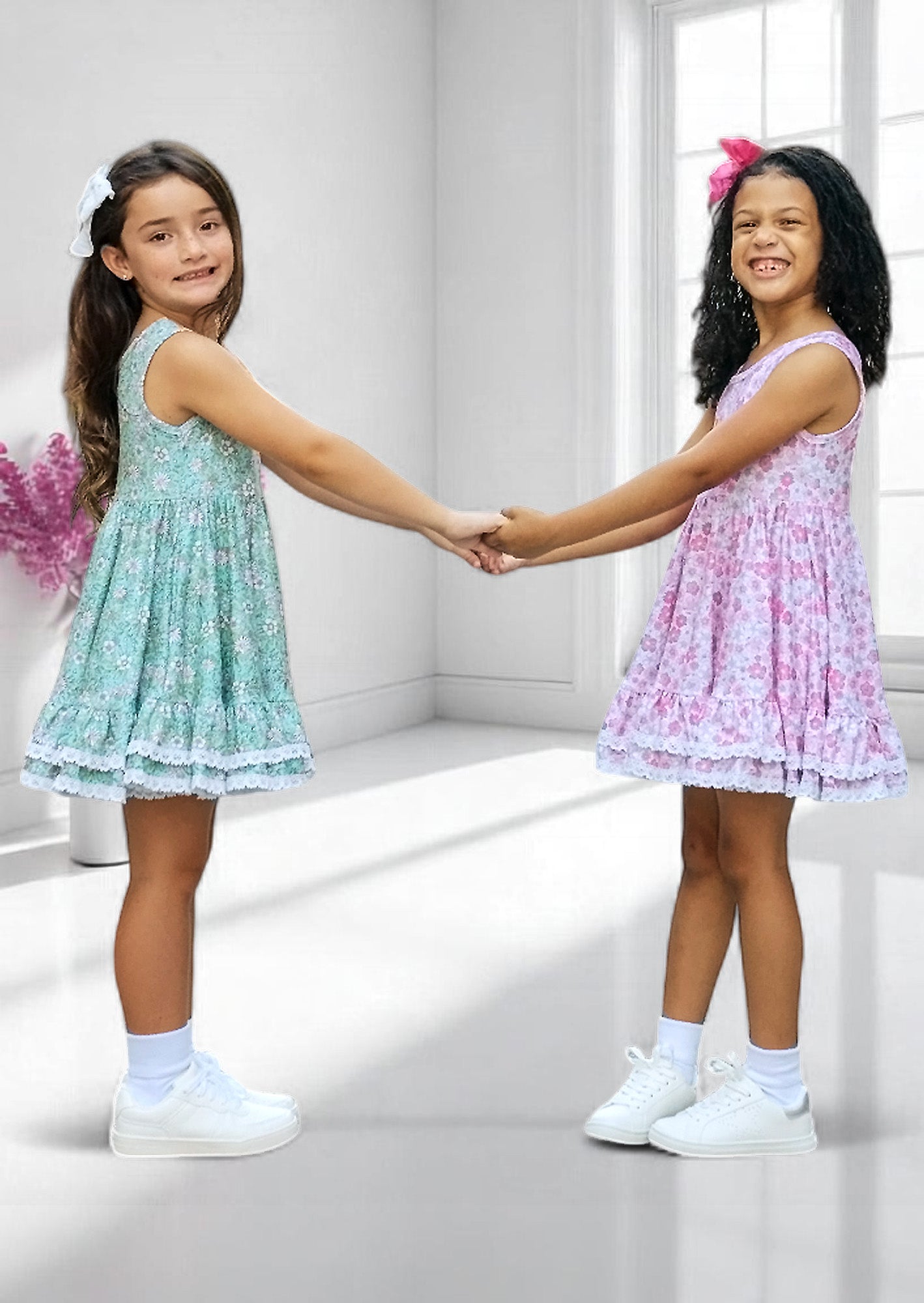 Toddler Girls Green Print Twirl Dress
