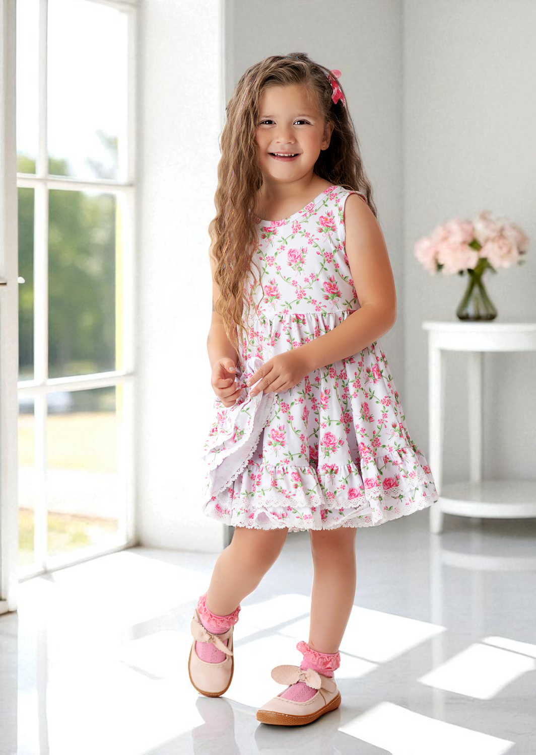 Toddler Girl Pink Rose Party Twirl Dress