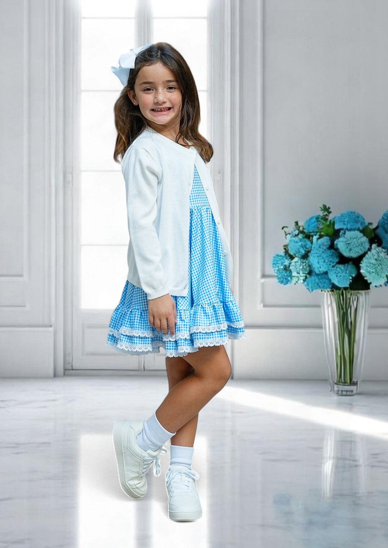 Toddler Girls Blue Check Twirl Dress