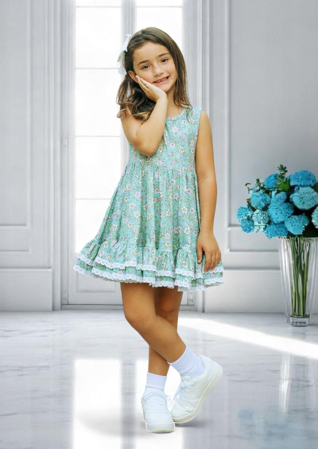 Toddler Girls Green Print Twirl Dress