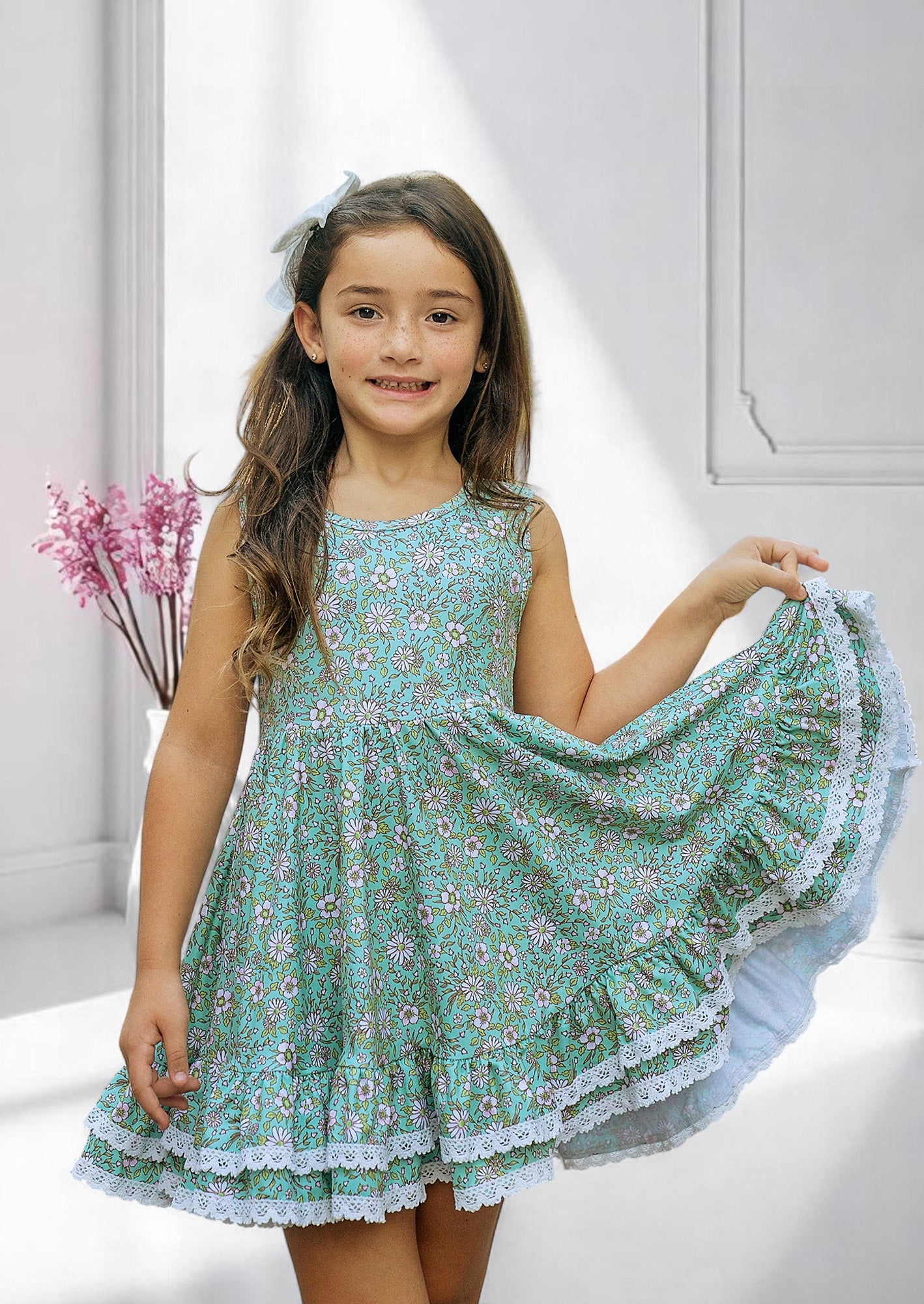 Toddler Girls Green Print Twirl Dress Green