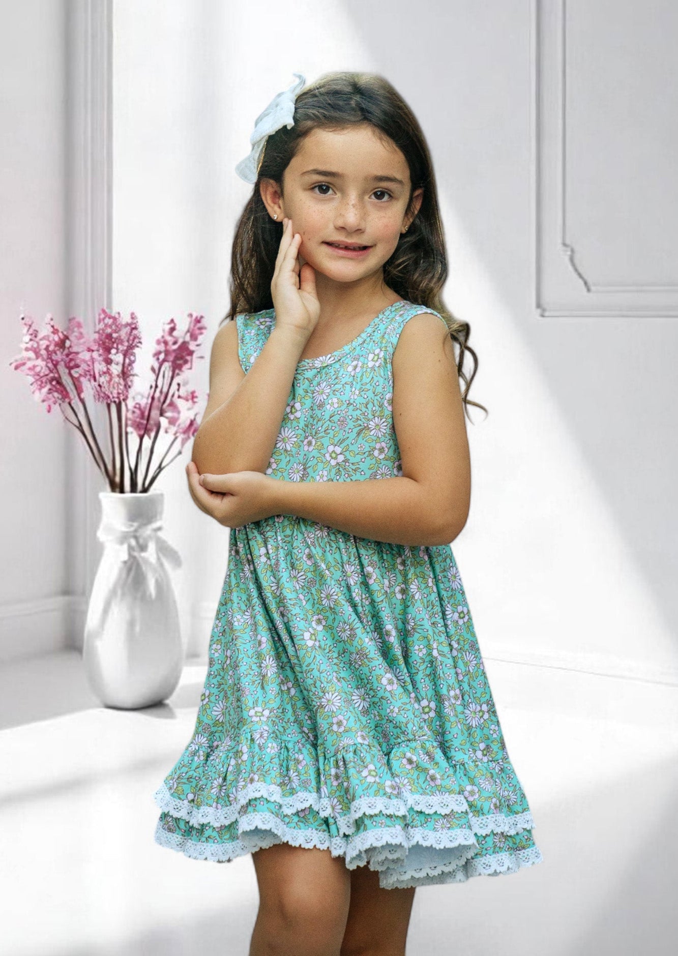 Toddler Girls Green Print Twirl Dress
