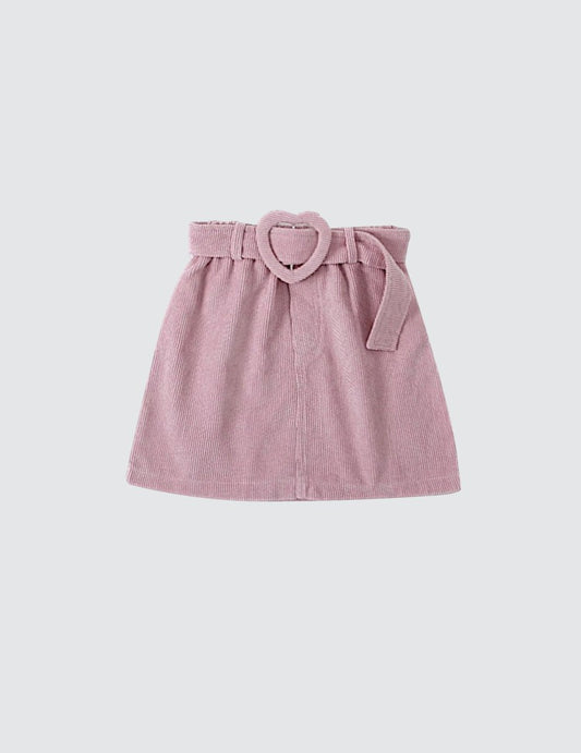 Heart Buckle Skirt | Pink Corduroy