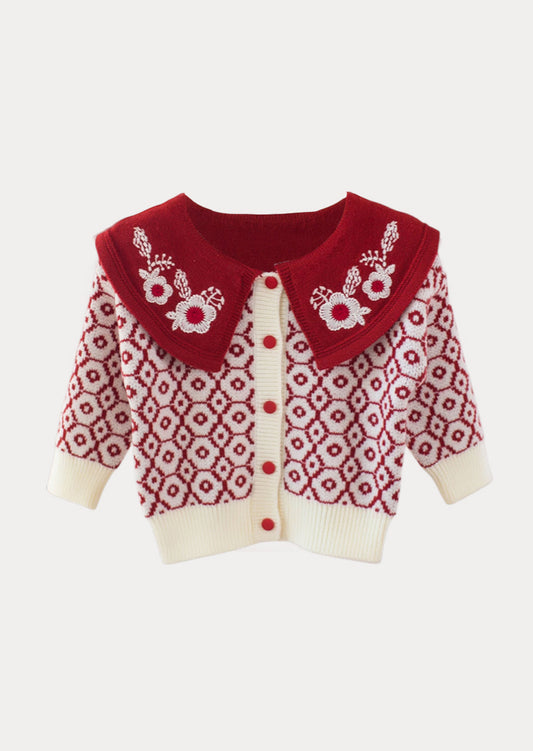 Print Button Sweater | Red
