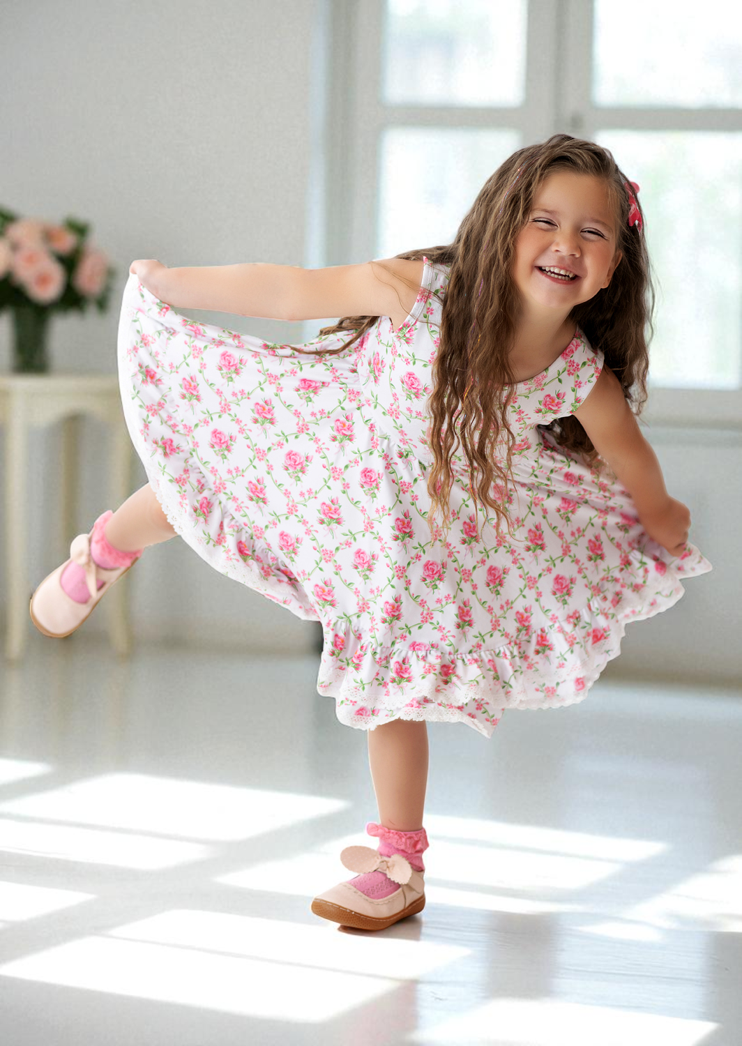 Toddler Girl Pink Rose Party Twirl Dress