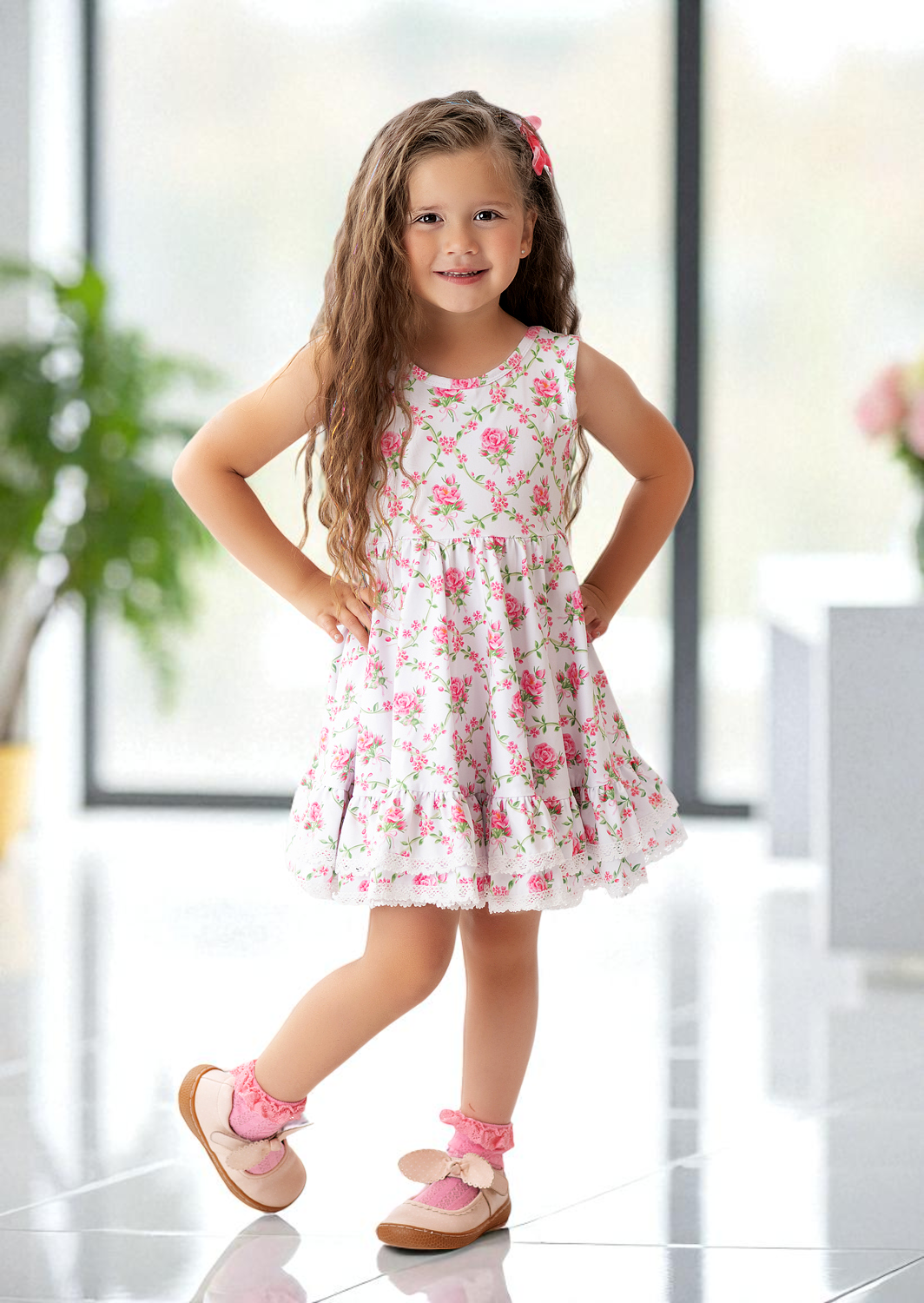 Toddler Girl Pink Rose Party Twirl Dress